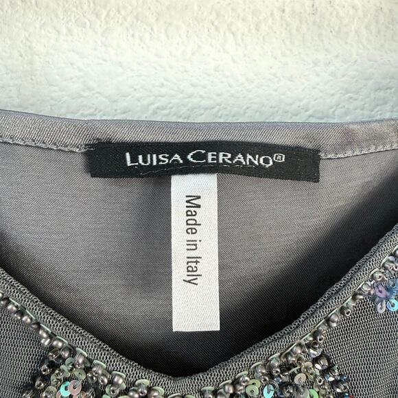 LUISA CERANO Beaded Sequin Camisole Top Gray Italy Embellished Luxe Size 12 - Picture 3 of 6